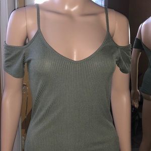 Green open shoulder top